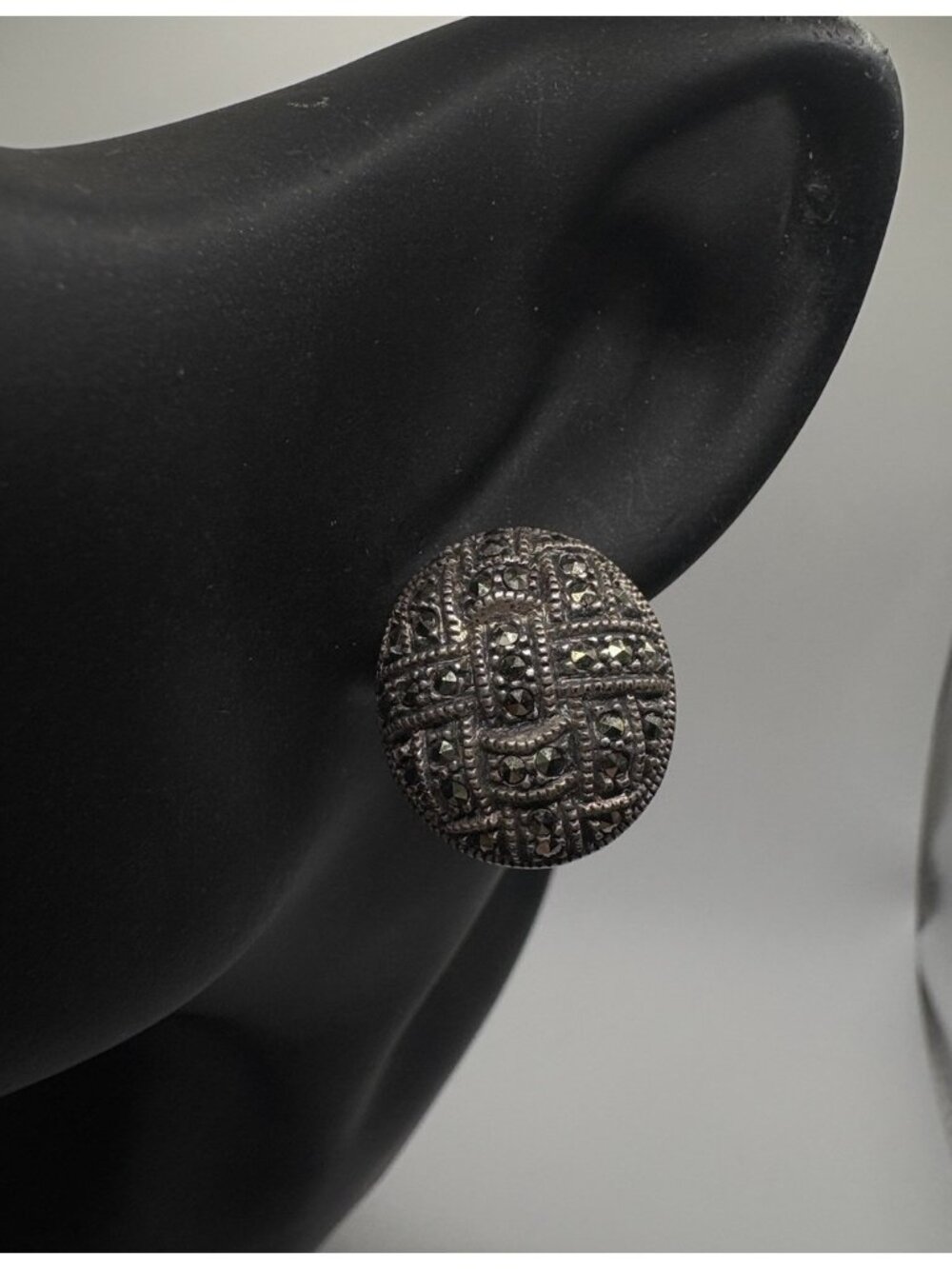 Judith Jack Sterling Silver 925 Marcasite Oval Basket Weave Omega Back Earrings
